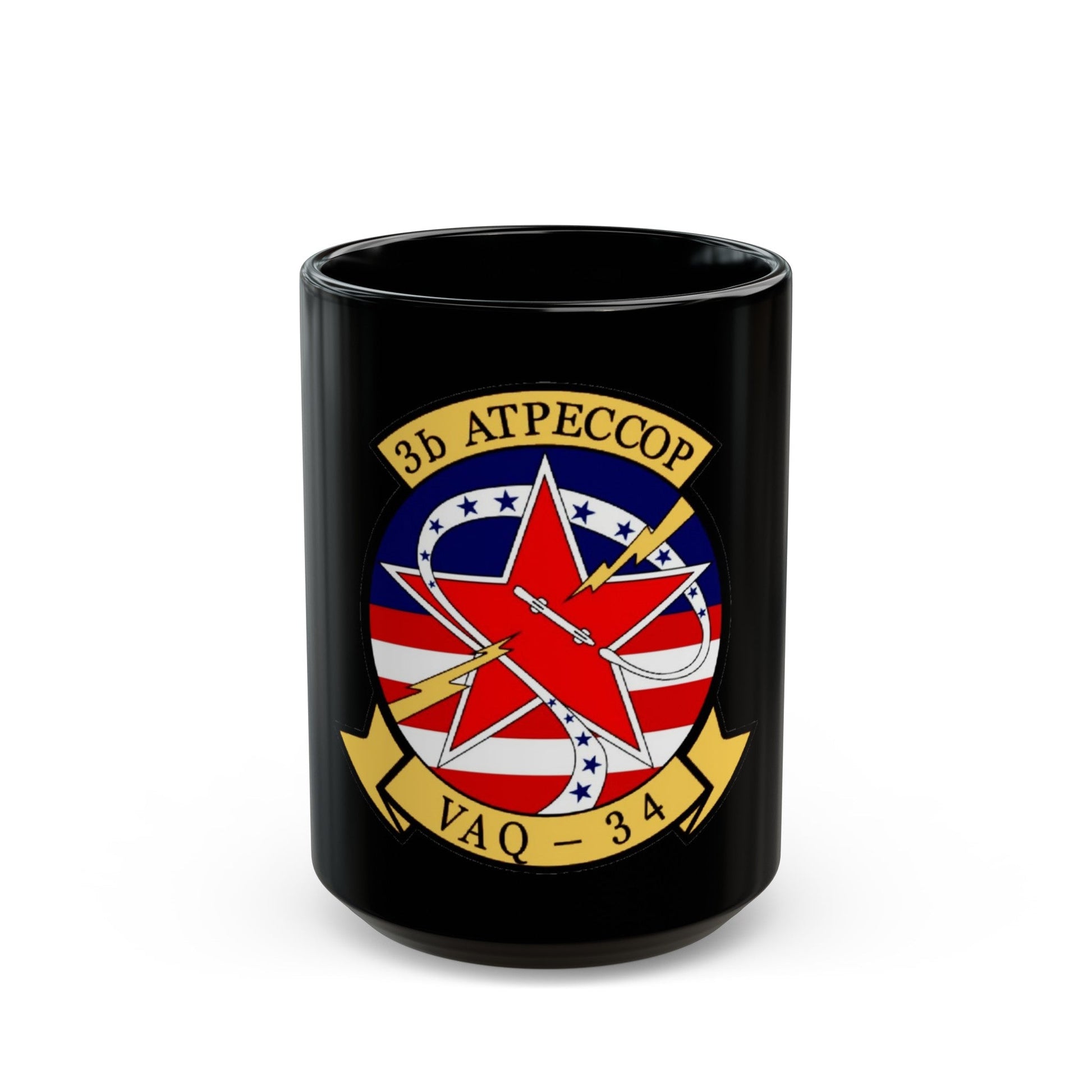 VAQ 34 Tactical Electronic Warfare Squadron 34 (U.S. Navy) Black Coffee Mug-15oz-The Sticker Space