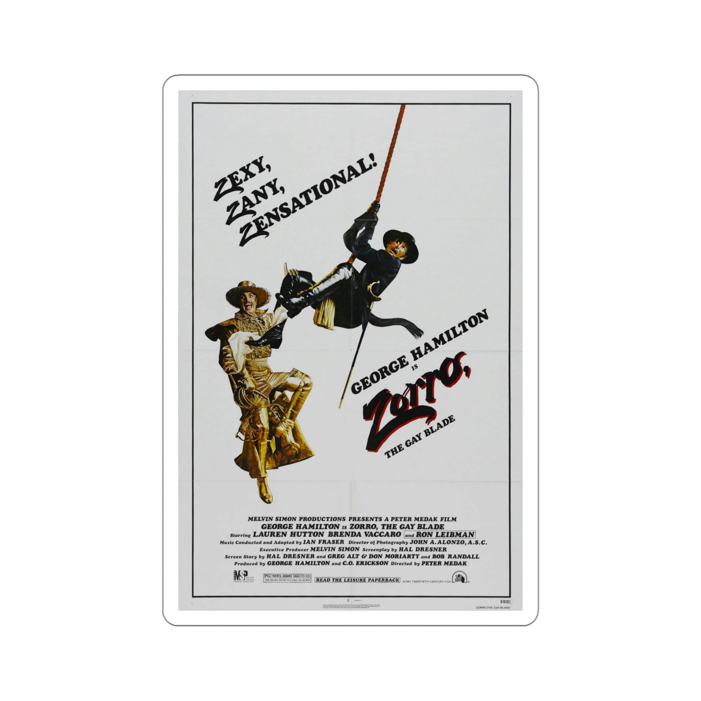 Zorro, the Gay Blade 1981 Movie Poster STICKER Vinyl Die-Cut Decal-5 Inch-The Sticker Space